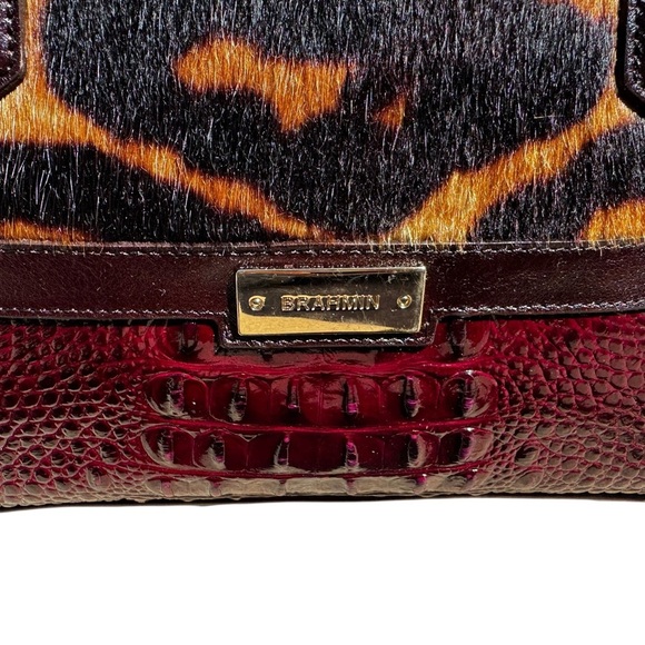 Brahmin Hudson Satchel Leopard Calf Hair Wine Granada Rare Read - Picture 2 of 16